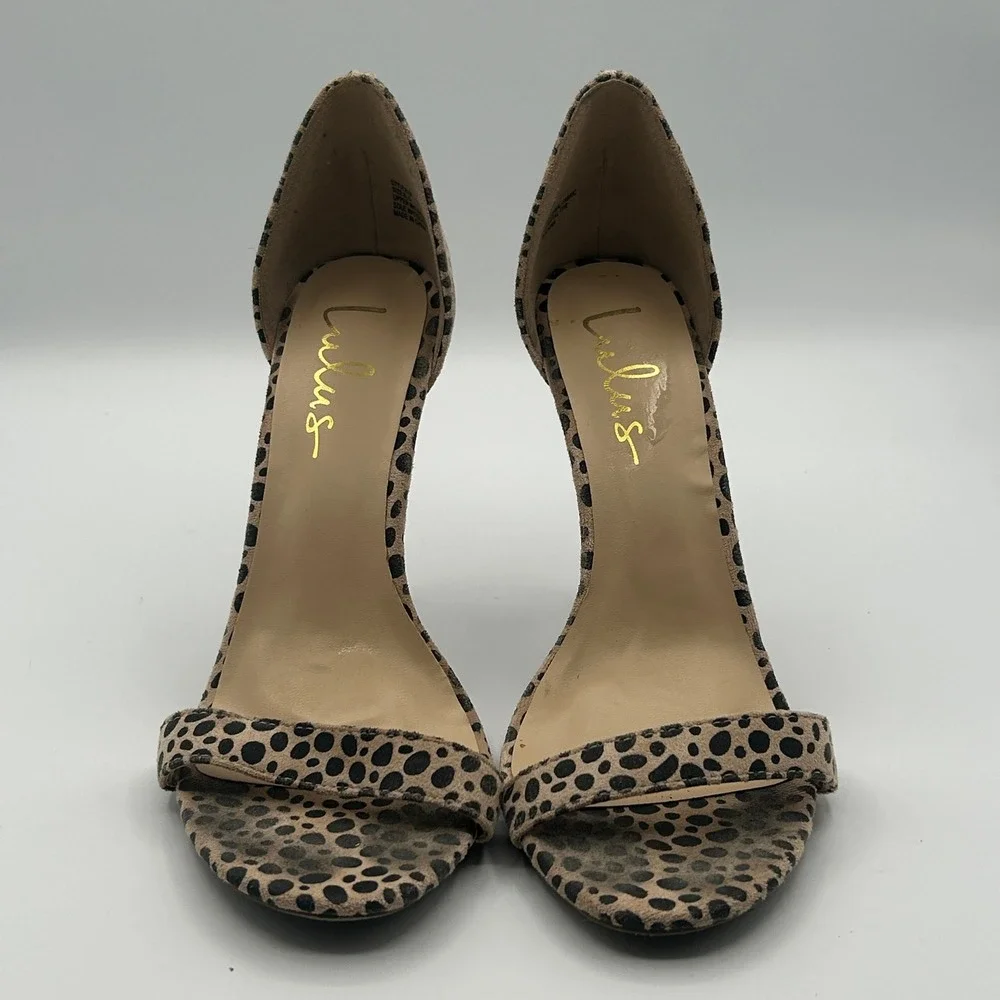 Lulus Heeled Sandals Womens 8.5 Tan Black Cheetah Animal Print Stiletto d'Orsay